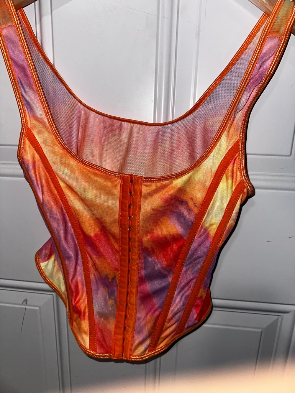 SHEIN Orange Tie-Dye Front Hook Corset Tank Top